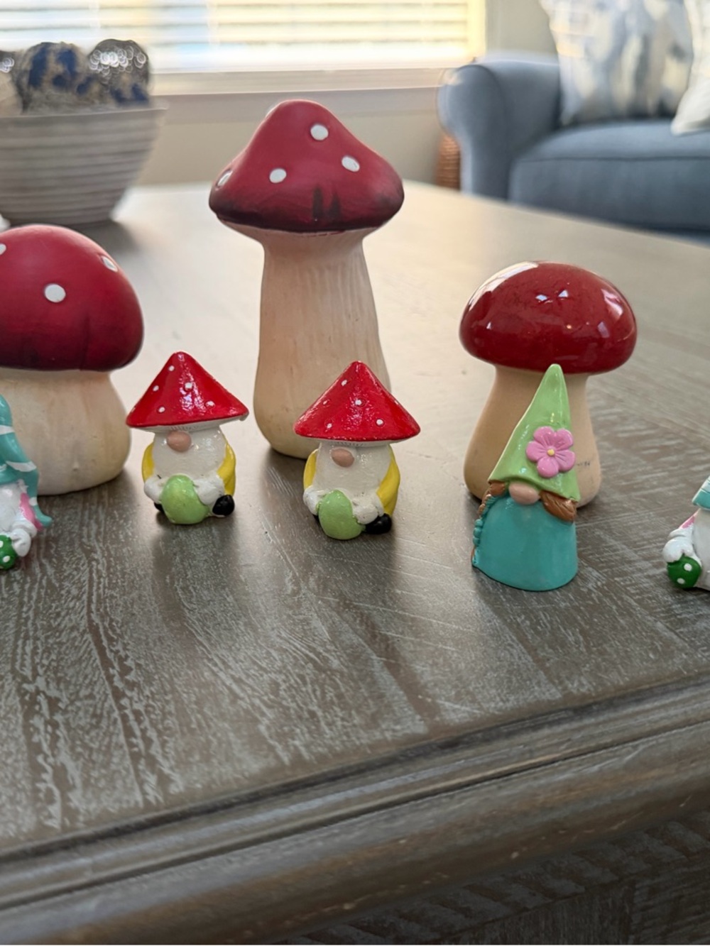 Hobby Lobby Red Mushroom & Gnome Ceramic Figurine Set